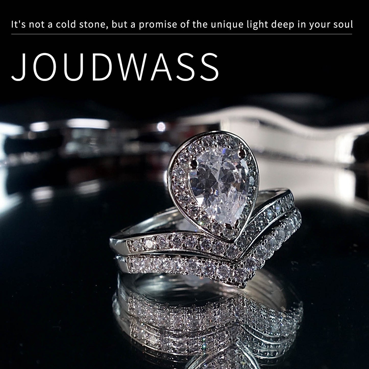 Joudwass Teardrop Halo CZ Ring Set-Silver-Tone Engagement & Wedding Bands