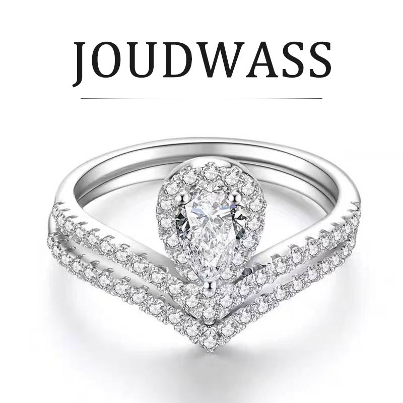 Joudwass Teardrop Halo CZ Ring Set-Silver-Tone Engagement & Wedding Bands